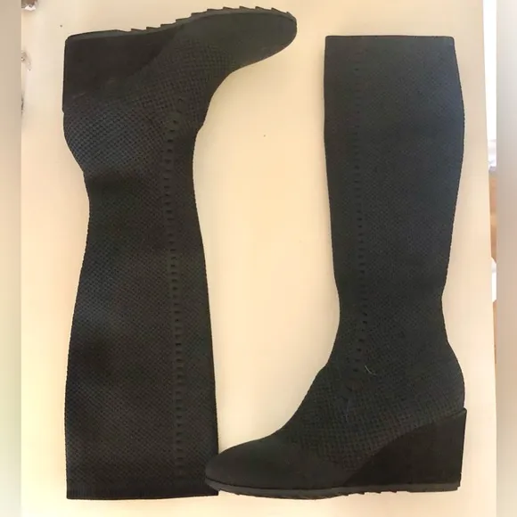 Brand New without Box. Eileen Fisher Black Knit Kasana Tall Wedge Boot. Size 8.5