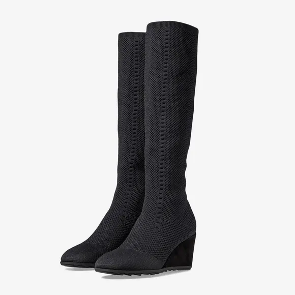 Brand New without Box. Eileen Fisher Black Knit Kasana Tall Wedge Boot. Size 8.5