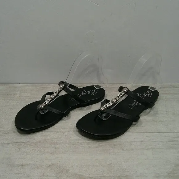Brighton Black Strappy Leather Silver Jeweled Aruba Sandals Thong Size 9 M