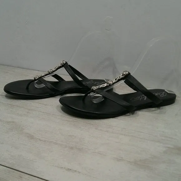 Brighton Black Strappy Leather Silver Jeweled Aruba Sandals Thong Size 9 M