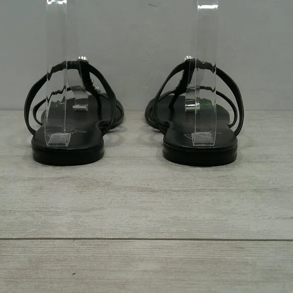Brighton Black Strappy Leather Silver Jeweled Aruba Sandals Thong Size 9 M