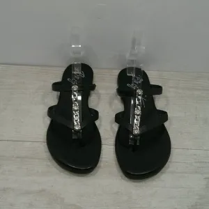 Brighton Black Strappy Leather Silver Jeweled Aruba Sandals Thong Size 9 M