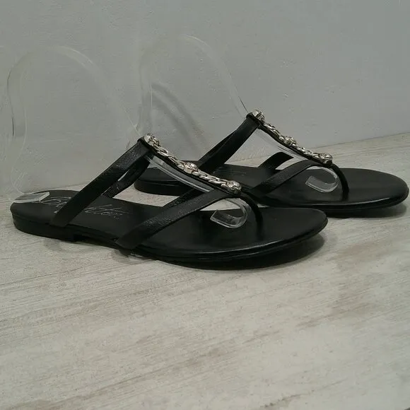 Brighton Black Strappy Leather Silver Jeweled Aruba Sandals Thong Size 9 M