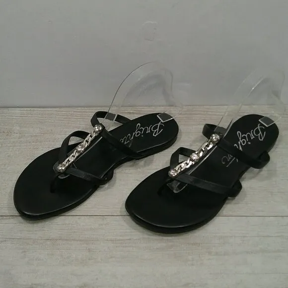 Brighton Black Strappy Leather Silver Jeweled Aruba Sandals Thong Size 9 M