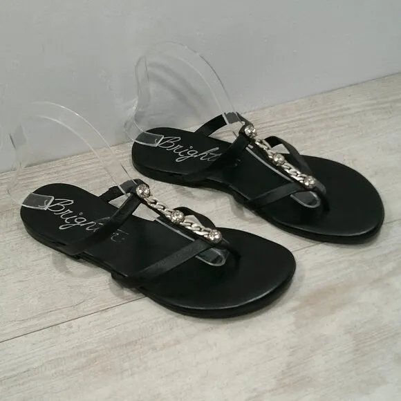 Brighton Black Strappy Leather Silver Jeweled Aruba Sandals Thong Size 9 M
