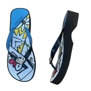 Brighton Retired Mod Wedge LOVE Flip Flops Sandals Black Like New Size 9