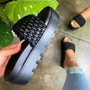 Bristol Vegan Leather Platform Sandals - Black