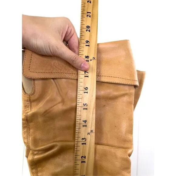 Bronx Tan Leather High Heeled Boots Tall with Foldover for OTK Styling Size 8
