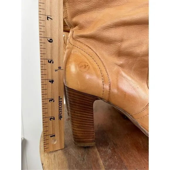 Bronx Tan Leather High Heeled Boots Tall with Foldover for OTK Styling Size 8