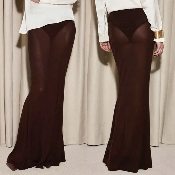 Brown mesh maxi skirt