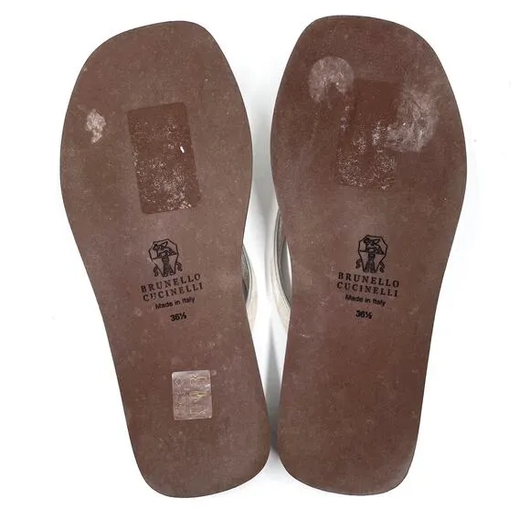 Brunello Cucinelli Thong Flip Flop Sandals Gray Suede Beaded Sz 36.5 / 6.5 US