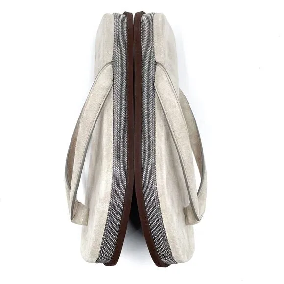Brunello Cucinelli Thong Flip Flop Sandals Gray Suede Beaded Sz 36.5 / 6.5 US