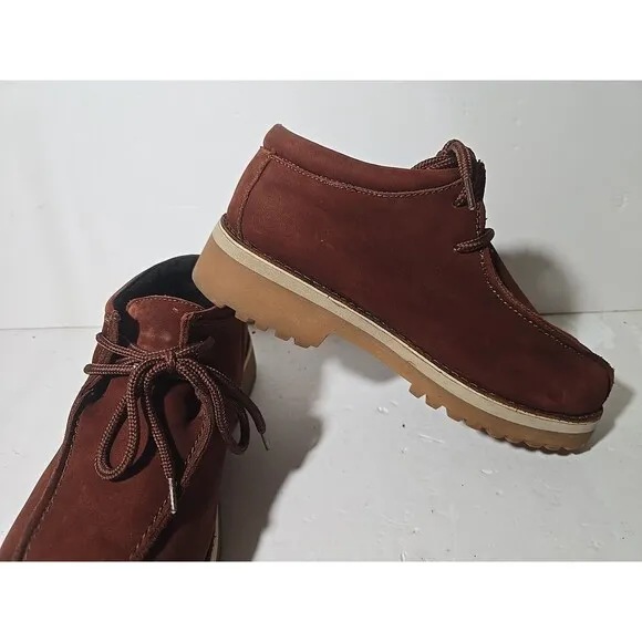 Buffalino Size 8.5 B-Boots Men's Brownish Red Leather Low Top Round Toe Lug Sole