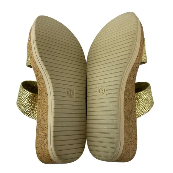 Bzees Womens Size 9.5M Resort Gold Fabric Platform Wedge Sandals Beach Summer