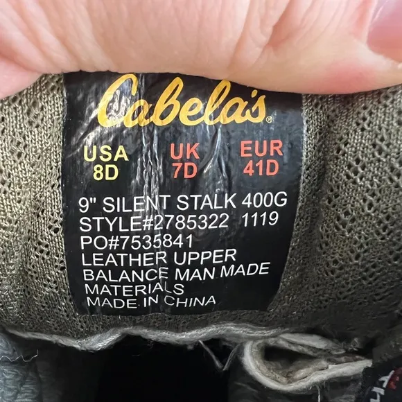 Cabela’s 9 inch silent stalk leather camo boots size 8D