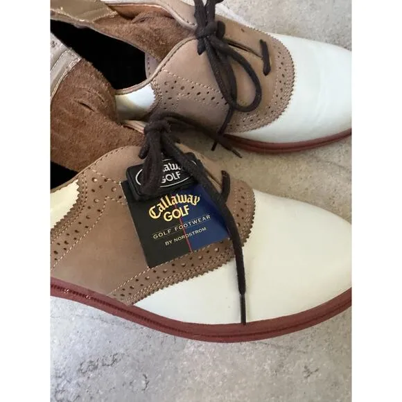Callaway Golf by Nordstrom Women's White Brown Lace up Shoes SZ 7.5 M