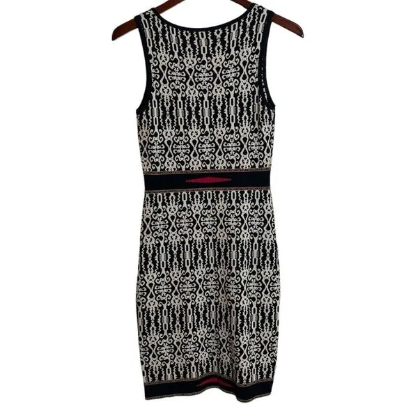 Carmen Marc Valvo Knit Bodycon Dress Size Small Sleeveless Black Cream Red