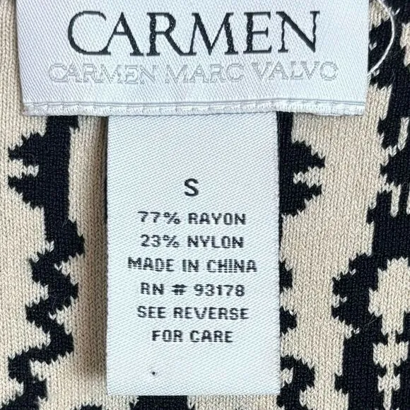 Carmen Marc Valvo Knit Bodycon Dress Size Small Sleeveless Black Cream Red