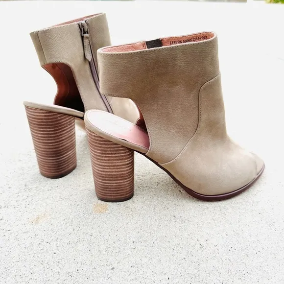 CASLON ankle boots peep toe TAN leather booties block HEELS chunky NEW western