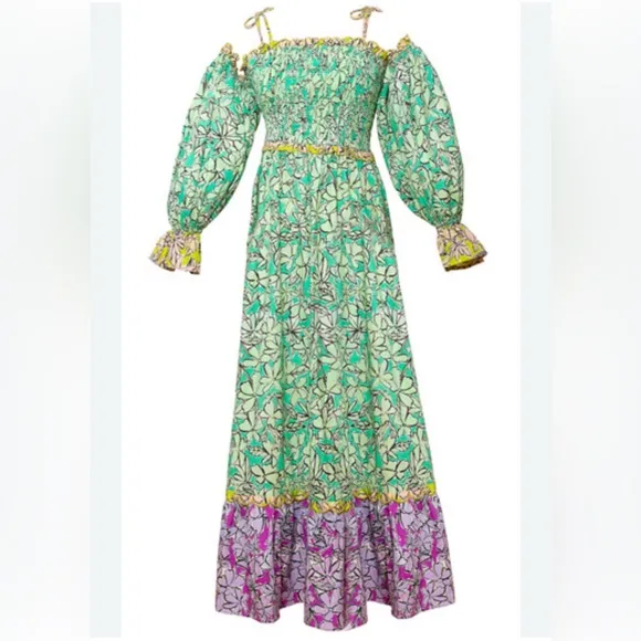 🆕Celia B summer cotton dress with removable sleeves. Grn /purple Sz XS