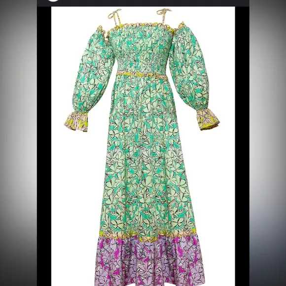 🆕Celia B summer cotton dress with removable sleeves. Grn /purple Sz XS