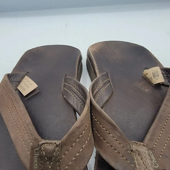 Chaco Classic Mens Size 9 Dark Brown Leather Flip Flop Thong Sandals JCH107833