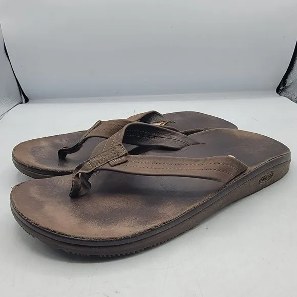 Chaco Classic Mens Size 9 Dark Brown Leather Flip Flop Thong Sandals JCH107833