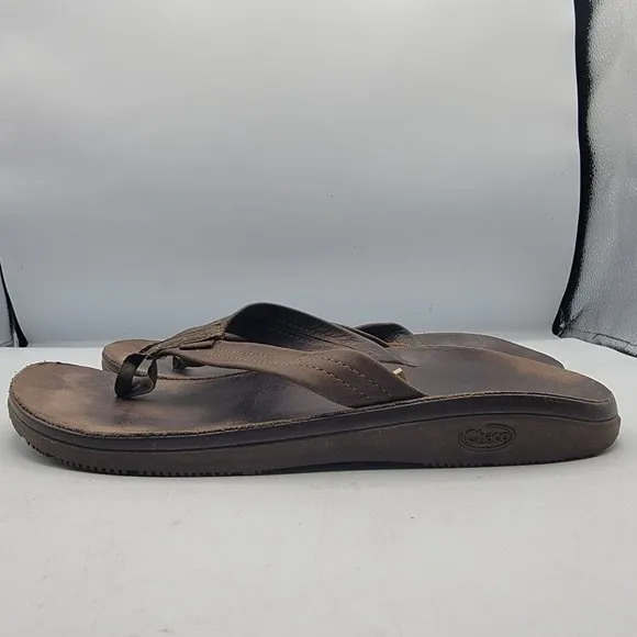 Chaco Classic Mens Size 9 Dark Brown Leather Flip Flop Thong Sandals JCH107833