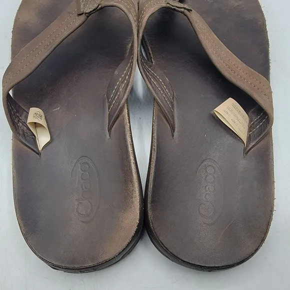 Chaco Classic Mens Size 9 Dark Brown Leather Flip Flop Thong Sandals JCH107833