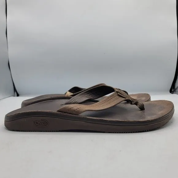 Chaco Classic Mens Size 9 Dark Brown Leather Flip Flop Thong Sandals JCH107833