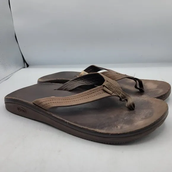 Chaco Classic Mens Size 9 Dark Brown Leather Flip Flop Thong Sandals JCH107833