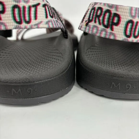 Chaco Cloud Woodstock Sandals Dove Guitar Logo White Black Men's Size 9
