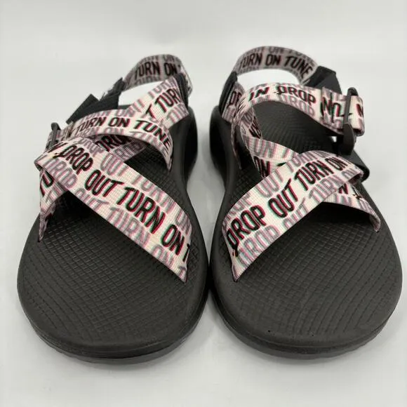 Chaco Cloud Woodstock Sandals Dove Guitar Logo White Black Men's Size 9