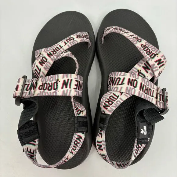 Chaco Cloud Woodstock Sandals Dove Guitar Logo White Black Men's Size 9