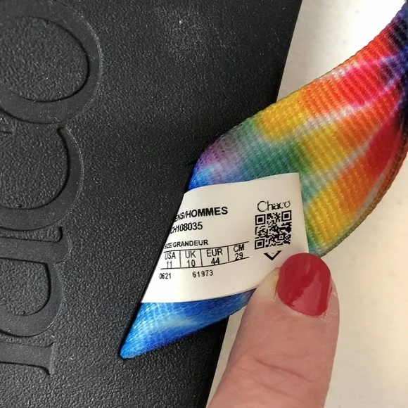Chaco Men's New w/Box Chillos Flip Flop Sandals in Dark Tie Dye Rainbow Size 11