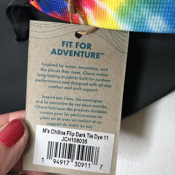 Chaco Men's New w/Box Chillos Flip Flop Sandals in Dark Tie Dye Rainbow Size 11