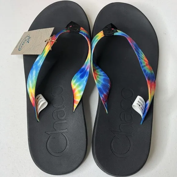 Chaco Men's New w/Box Chillos Flip Flop Sandals in Dark Tie Dye Rainbow Size 11