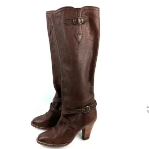 Chandlers Vintage Boots 8 Brown Leather Zip Up Tall Bootie Western Womens