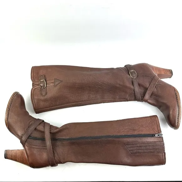 Chandlers Vintage Boots 8 Brown Leather Zip Up Tall Bootie Western Womens