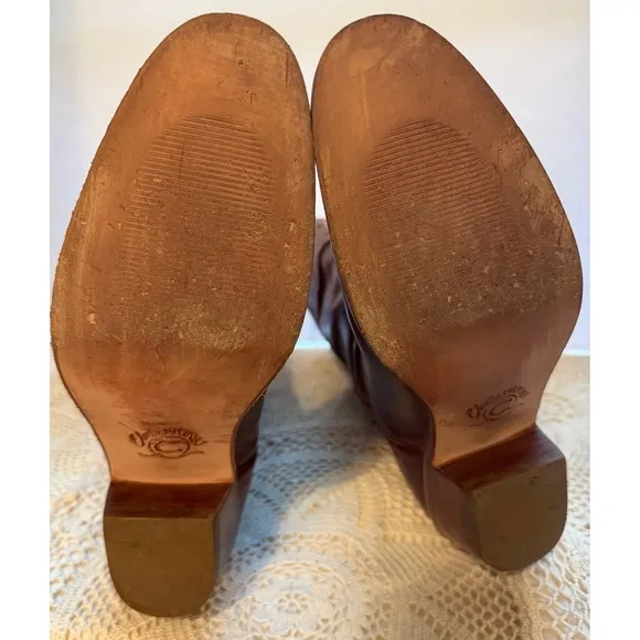 Charlie 1 Horse Leather Western Boots Heart Cutout Brown Tall Size 9.5B Handmade