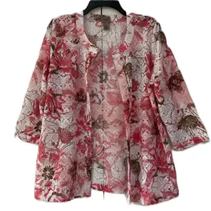 Chico’s Size 2 Mesh Cardigan Floral Print Tunic Colorful Chicos Size Large 3/4