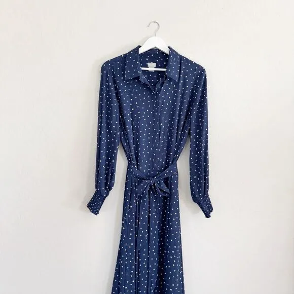 Chicos Godet Dot Print Maxi Shirt Dress Navy White Polka Dot Sz 2.5 (L/14) Retro