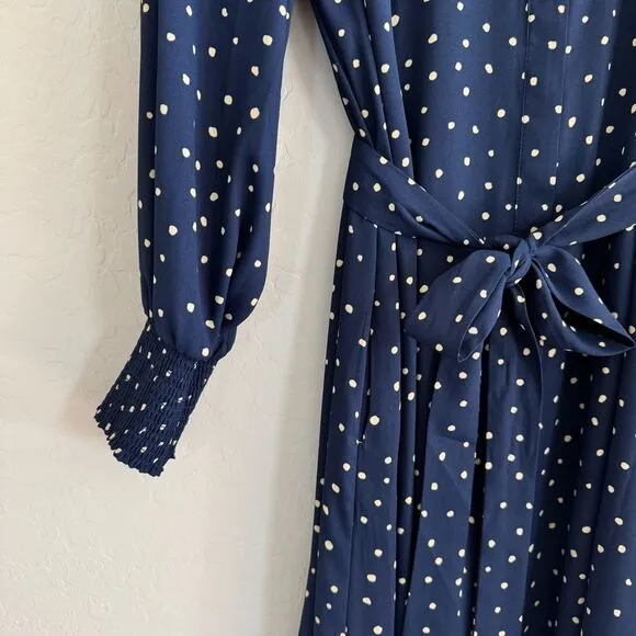 Chicos Godet Dot Print Maxi Shirt Dress Navy White Polka Dot Sz 2.5 (L/14) Retro