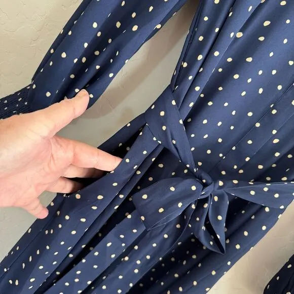 Chicos Godet Dot Print Maxi Shirt Dress Navy White Polka Dot Sz 2.5 (L/14) Retro