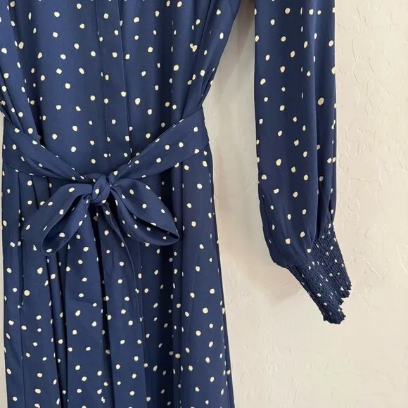 Chicos Godet Dot Print Maxi Shirt Dress Navy White Polka Dot Sz 2.5 (L/14) Retro
