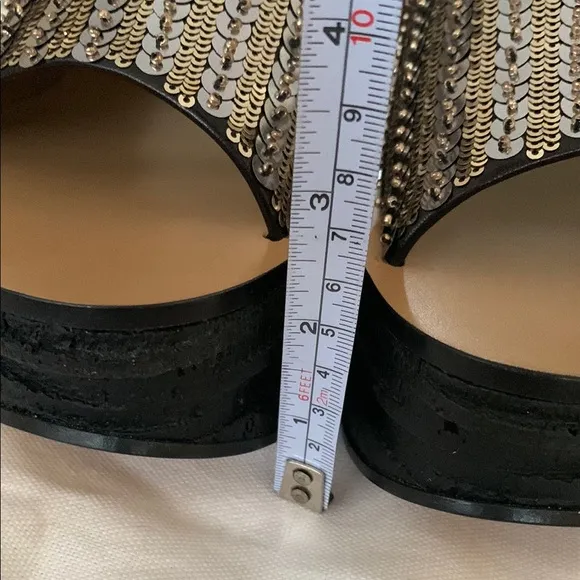 Chloe Gold and Black Sandals with Crystal Embellishments