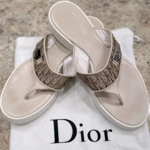 Christian Dior Women’s Tan and Brown Size 38 Flip Flops with Dust Bag.