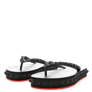 Christian Louboutin Black and Red Studded Donna Flip Flops