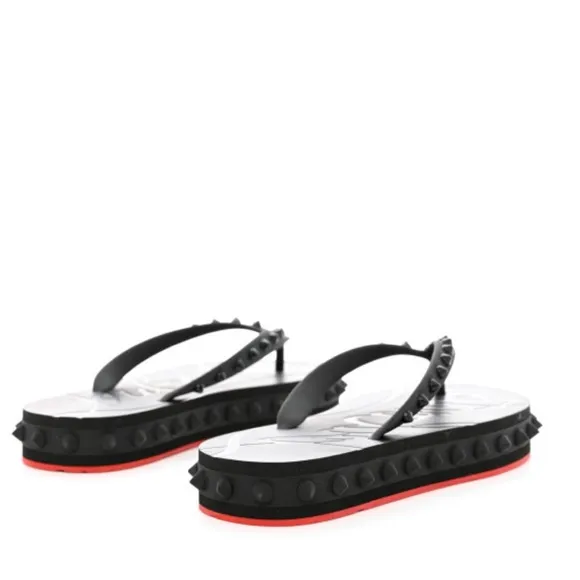 Christian Louboutin Black and Red Studded Donna Flip Flops