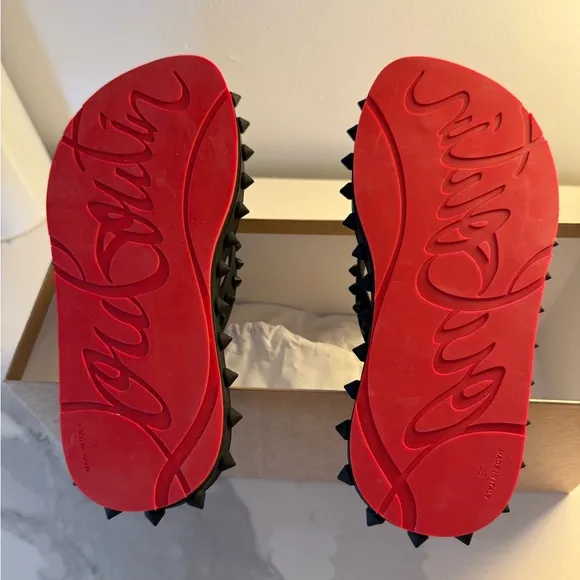 Christian Louboutin Black and Red Studded Donna Flip Flops
